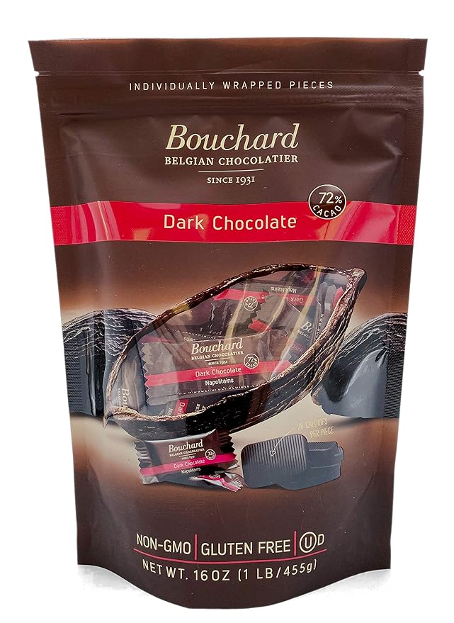 Bouchard Premium Belgian Dark Chocolate with 72% Cacao | Individually Wrapped Pieces (1 LB)