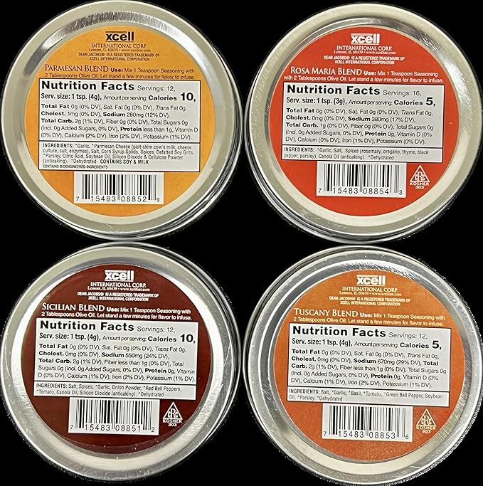 Dean Jacob's Bread Dipping Collection Italian Seasoning Blends 4 Tins Powder Form 4 Ounce 2-Pack
