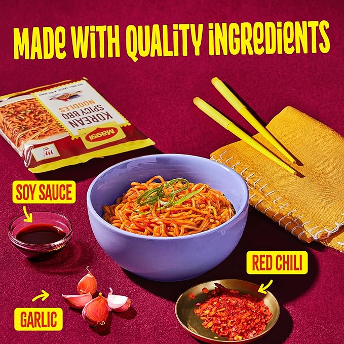 Maggi Korean Spicy BBQ Noodles Korean Instant Noodles 3 min Spicy Ramen Vegetarian Halal Kosher 24-Pack