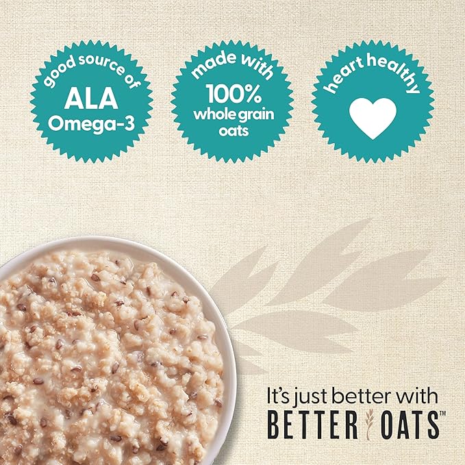 Better Oats Steel Cut Instant Oatmeal Packets Original Flavor with Flax Seeds Quick-Cooking Breakfast Box of 10 Pouches (Pack of 6)
