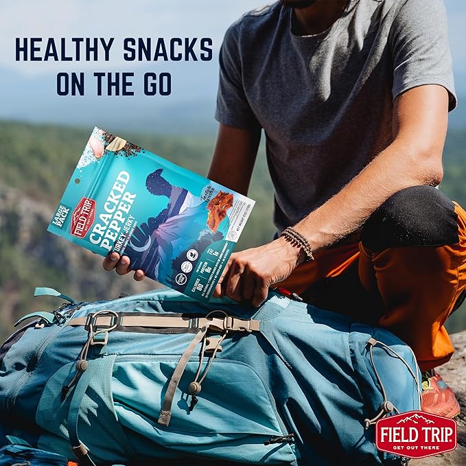 Field Trip Turkey Jerky All Natural Gluten Free Dried Turkey Meat Healthy Paleo-Friendly Low Carb Snack High Protein Snacks with No Nitrates 12oz Bag Cracked Pepper