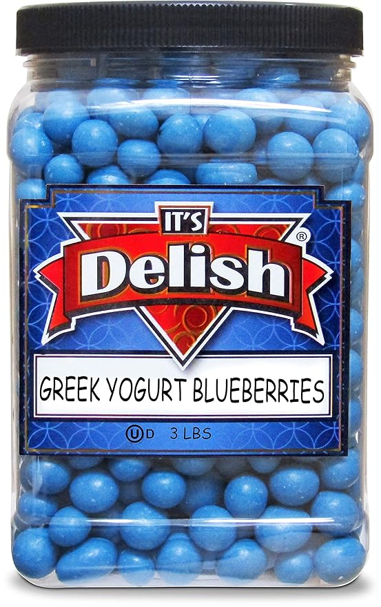 Greek Yogurt Covered Blueberries by It's Delish 3 Lbs Jumbo Container – Scrumptious &amp Nutritious Yogurt Coated Dried Blueberries – Sweet Snacking and Bulk Party Treats – USA Made Kosher OU Dairy