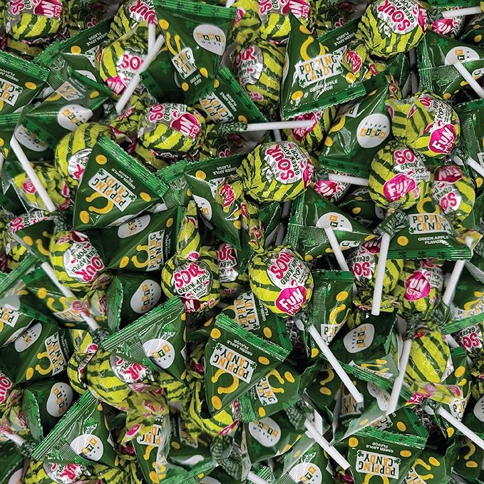 St Patrick's Day Candy Mix - 4 Pound Bulk Pack - Sour Apple Popping Rocks and Gum-Filled Lollipops - Individually Wrapped Party Favors &amp Goodie Bags Fillers - Sour Candy