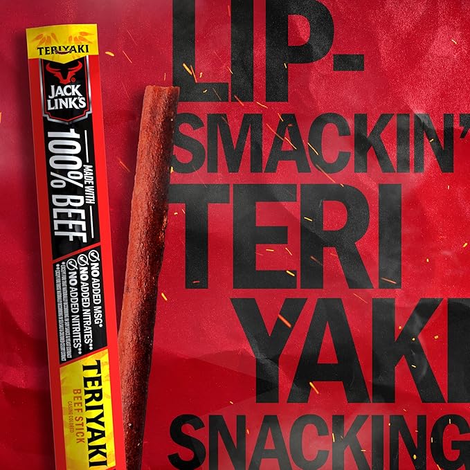Jack Link's Beef SticksTeriyaki - Protein SnackMeat Stick with 5g of ProteinBeef Jerky Meat Snack Sticks Made with 100%-BeefKeto FriendlyIndividually Wrapped - 0.92 Oz.(Pack of 40)