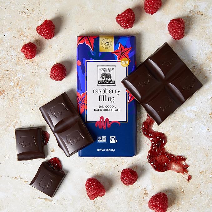 Endangered Species 60% Cocoa Raspberry Filling Dark Chocolate Bar Non GMO 3 Ounces (Pack Of 12)