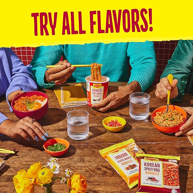 Maggi Korean Spicy BBQ Noodles Korean Instant Noodles 3 min Spicy Ramen Vegetarian Halal Kosher 24-Pack