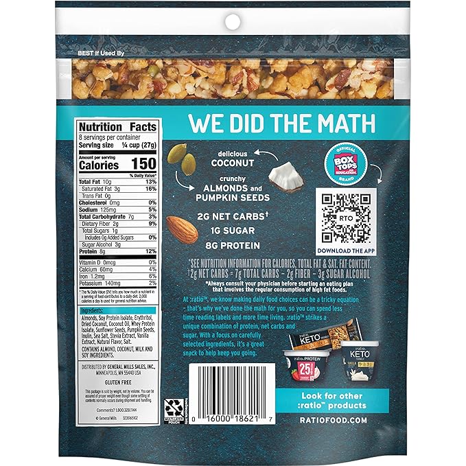 :ratio Keto Friendly Coconut Almond Granola 8 oz (Pack of 5)
