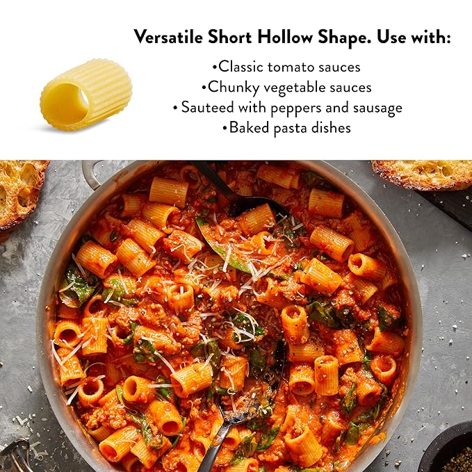 DeLallo Mezzi Rigatoni Pasta Made with Only 100% Durum Wheat Semolina Bronze Cut Made in Italy All Natural Non-GMO 4 Pack