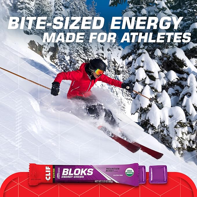 CLIF BLOKS - Mountain Berry Flavor - Energy Chews - Non-GMO - Plant Based - Fast Fuel for Cycling and Running - Quick Carbohydrates and Electrolytes - 2.12 oz. (18 Count)