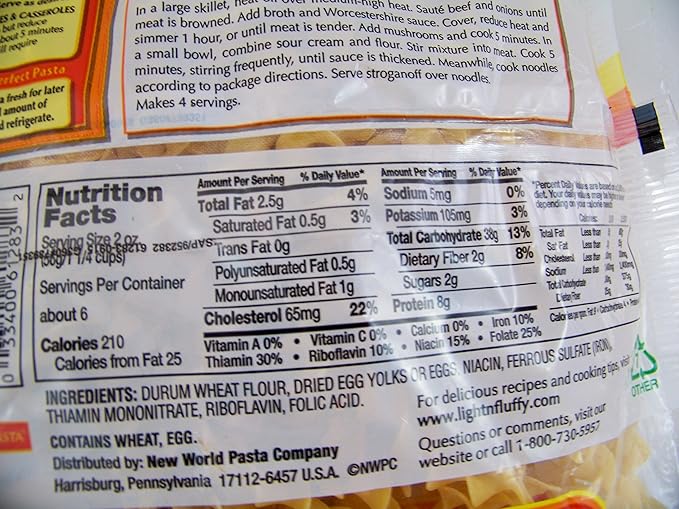 Egg Noodles Light 'n Fluffy Wide Enriched Pasta 12 oz ea. (3 Pack)