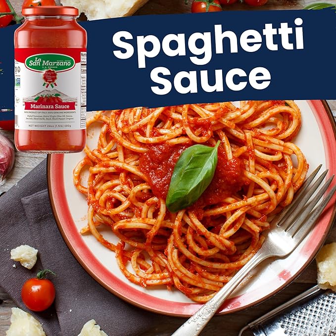 La San Marzano Marinara Sauce 24 oz Pasta Sauce Made in Italy All Purpose Tomato Premium Quality All Natural Mediterranean Diet Non GMO Vegan Gluten Free