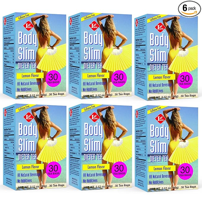 Uncle Lee's Tea Body Slim Tea Dieters Tea Caffeine Free Chinese Herbal Tea with Senna Leaves and Natural Lemon Zest Flavor Tea Bags (6 Pack - 30 Per Box)