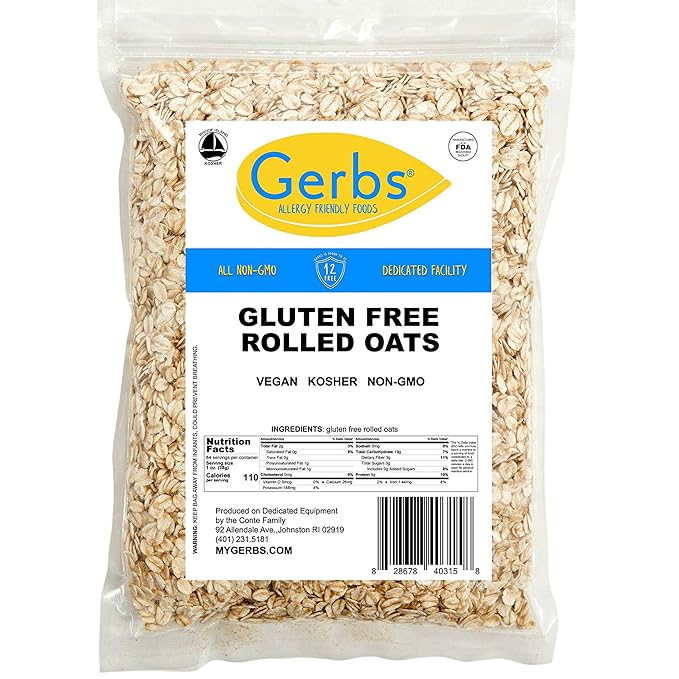 Gerbs Gluten-Free Traditional Rolled Oats 4 lbs. | Premium Grade Resealable Bag | Hearty Texture Ideal for Baking &amp Breakfast | Top 14 Allergen-Free