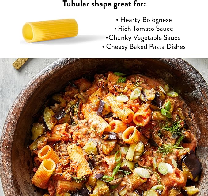 DeLallo Organic Rigatoni Pasta Made with 100% Semolina Durum Wheat Flour Bronze Cut Made in Italy Non-GMO Preservative Free Large Tube Pasta for Baked Dishes 1 Pound Bag (16 Pack)