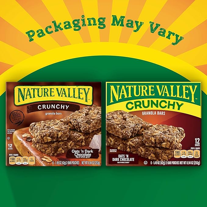 Nature Valley Crunchy Granola Bars Oats 'n Dark Chocolate 12 Bars 8.94 OZ (6 Pouches) (Pack of 6)