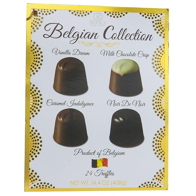 Finest Belgium Chocolate Collection | Coconut Vanilla Dream Milk Dark Chocolate Crisp Caramel Indulgence Noir De Noir | 1 Gift Box 14.4 Oz (24 Truffles)(Box Style May Vary).