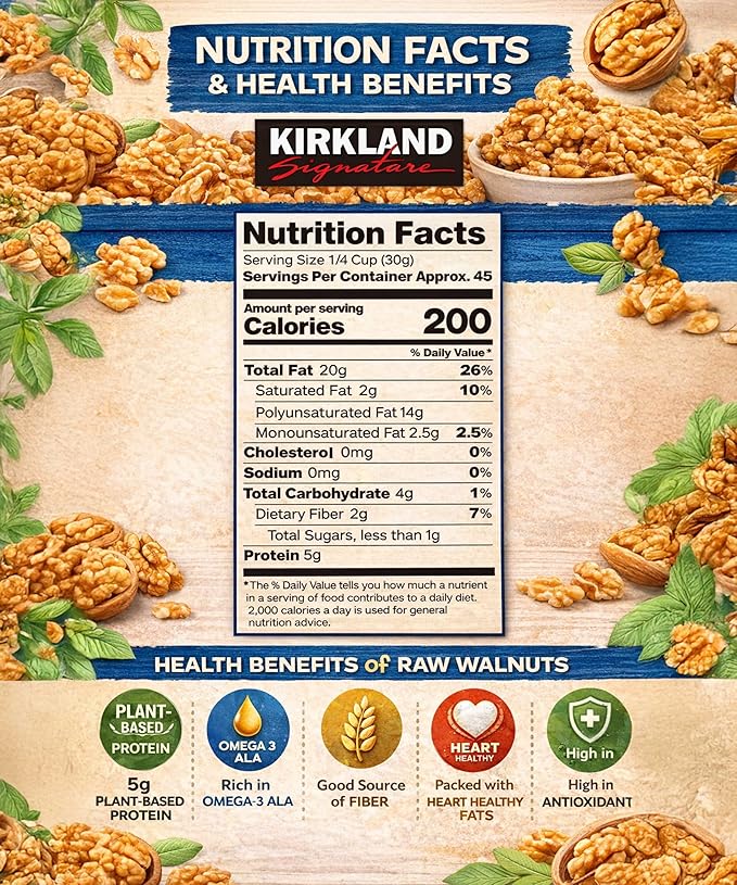US #1 Grade Raw Walnuts 3 Pound (48 oz) Bulk Bag – Extra Fancy Shelled Walnut Halves &amp Pieces – Unsalted &amp No Salt Added – Heart Healthy Omega-3 – Kosher