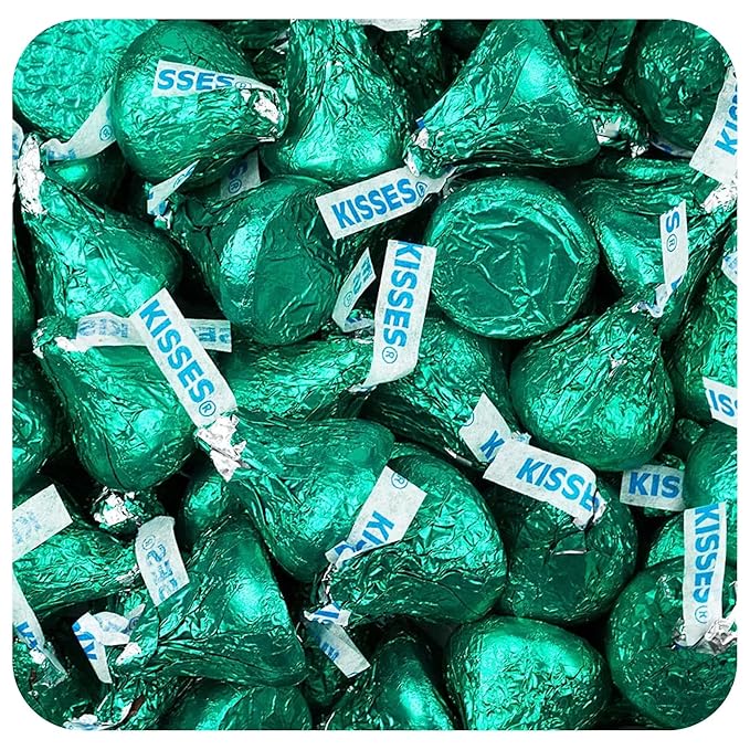 Green Candy Milk Chocolate Kisses Plus Exclusive Bonus Free Kiss Stickers - 90 Count