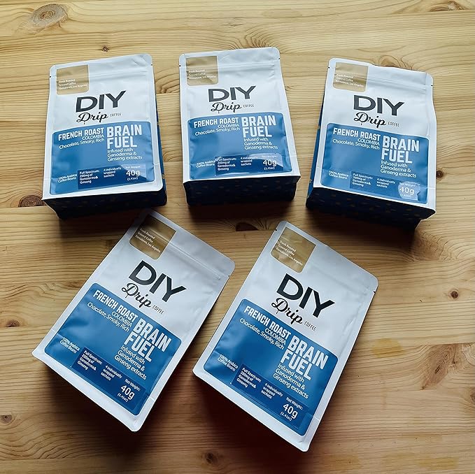 DIY Drip Coffee Brain Fuel French Roast Colombia Single Serve - 5 PACKS x 4 200gram $1.50 per serving. BUY 2 QTY OR MORE GET $5 REBATE. NO ACTION REQUIRED