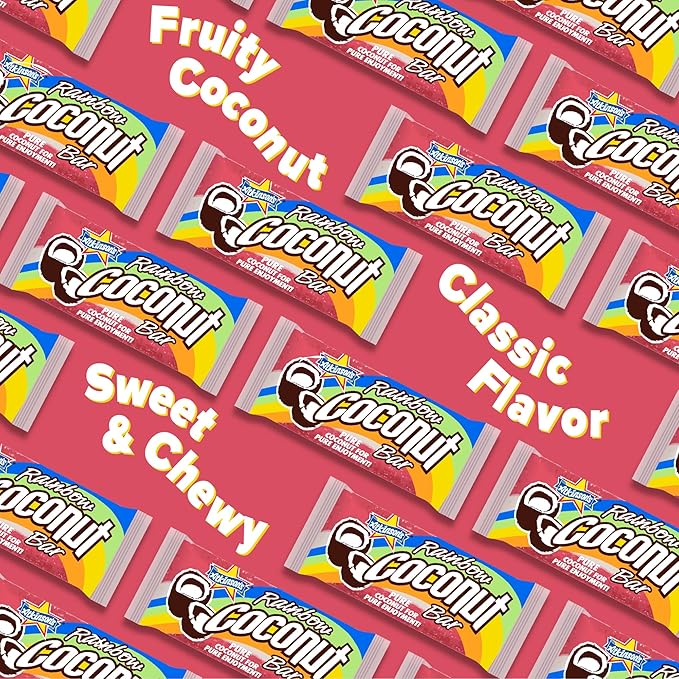 Atkinson's Rainbow Coconut Bar - Fresh Coconut and Tropical Flavored Treat - Gluten Free Kosher Vegan - 1.65 oz. Bar - 24 Count Pack