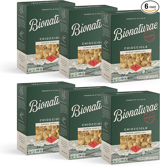 Bionaturae Chiocciole Pasta Noodles - Durum Semolina Pasta Kosher High Protein Non-GMO USDA Certified Durum Semolina Chiocciole Chiocciole Pasta Organic Crafted in Italy - 16 Oz 6 Pack