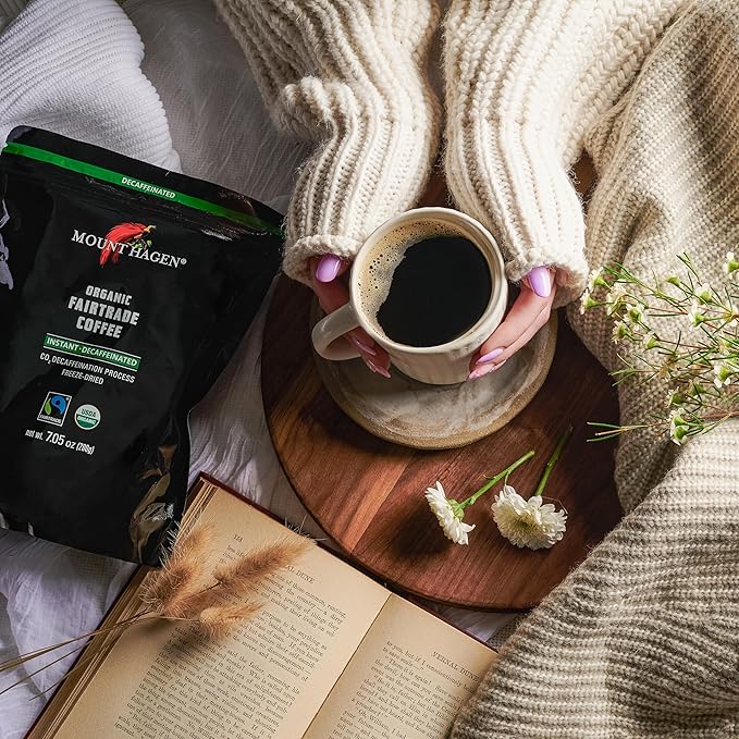 Mount Hagen 7.05oz Organic Freeze Dried Instant Decaf Coffee - 2 Pack | Organic Medium Roast Arabica Beans | Fair-Trade Eco-friendly in Resealable Pouch Bag [2x7.05oz]