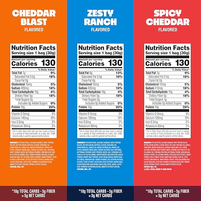 Quest Cheesy Protein Crackers Variety Pack Zesty Ranch Cheddar Blast Spicy Cheddar High Protein Low Carb 12 Count (4 each flavor)