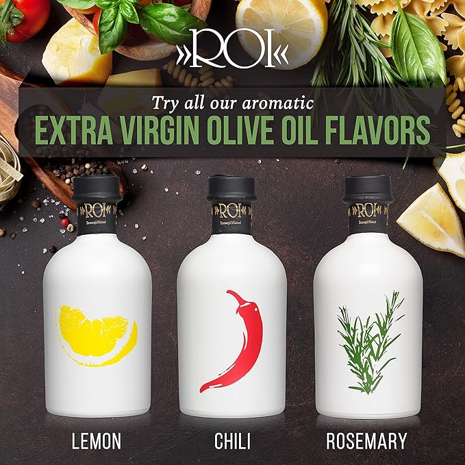 ROI Rosemary Infused Olive Oil - 100% Natural Italian Gourmet Extra Virgin Olive Oil - Cold Pressed with Real Rosemary 8.45 fl oz / 250 ml
