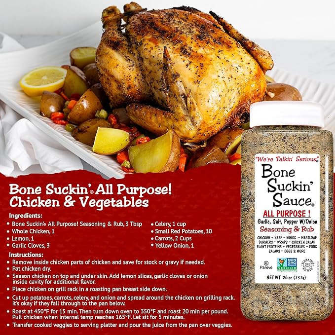 Bone Suckin' ALL PURPOSE! Seasoning &amp Rub 26 oz Zero Calorie Sugar Free Gluten Free Non GMO Kosher No MSG!