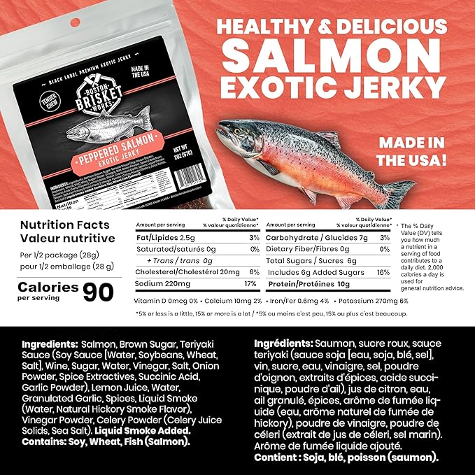 SALMON JERKY - Premium Wild Caught Fish - Healthy Seafood Snack - Fisherman Gift for Dad Grandpa - Gourmet Outdoor Food