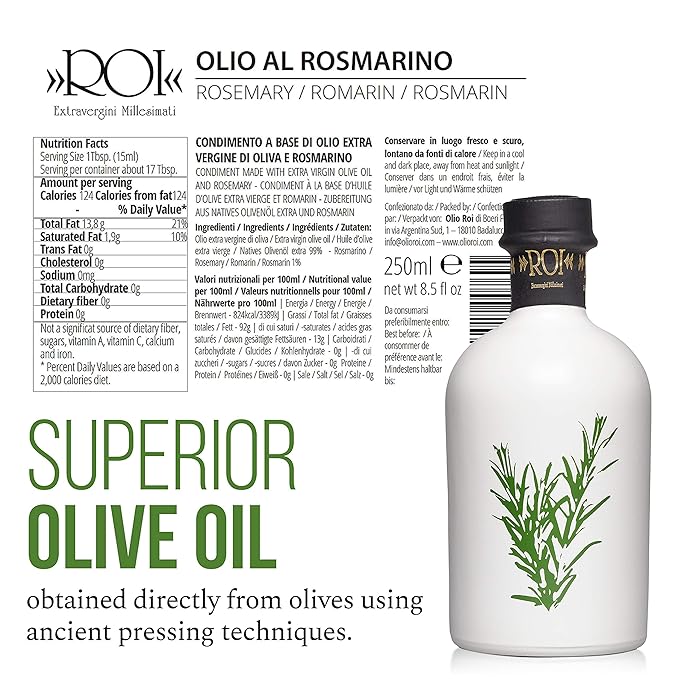 ROI Extra Virgin Olive Oils Flavored with Lemon Chili &amp Rosemary - 100% Naturally Infused Herb Olive Oil - Italian Gourmet Olive Oil Variety Set of 3 8.45 fl oz (250ml) Each