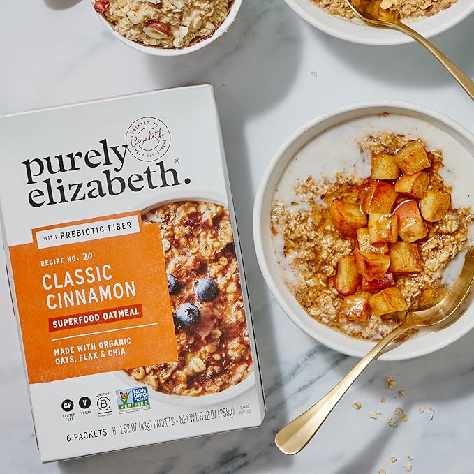 Purely Elizabeth Classic Cinnamon Superfood Oatmeal with Prebiotic Fiber Gluten Free &amp Non-GMO 9.12 Oz (Pack of 6) (6 Pack Classic Cinnamon)
