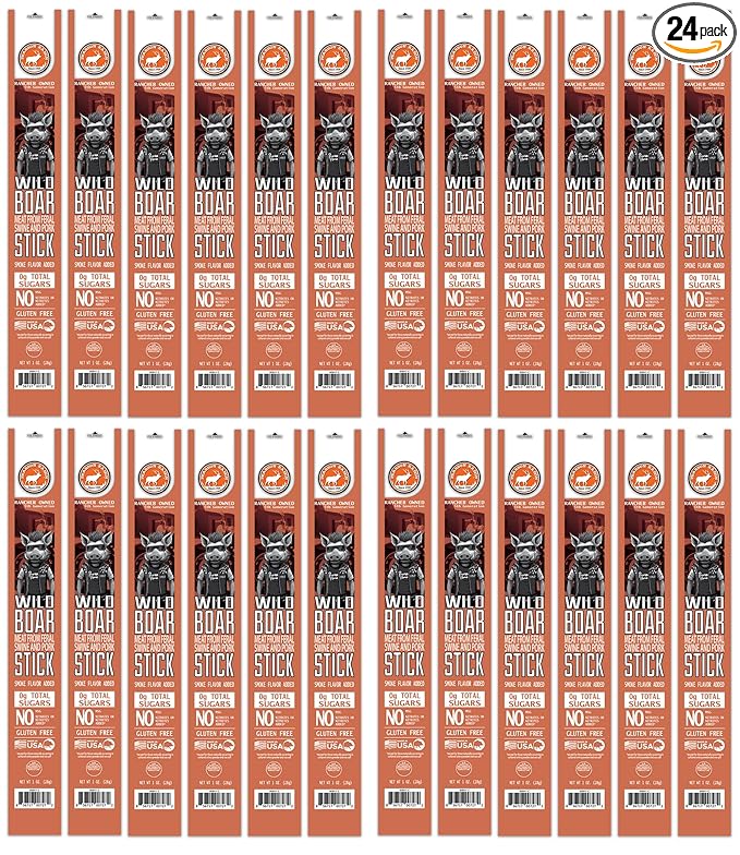PEARSON RANCH Meat Sticks - Wild Boar Meat Stick Exotic Jerky Sticks No Added Nitrites Zero Sugar High-Protein Sticks Paleo and Keto Friendly Meat Snacks (1oz sticks) (Pack of 24)