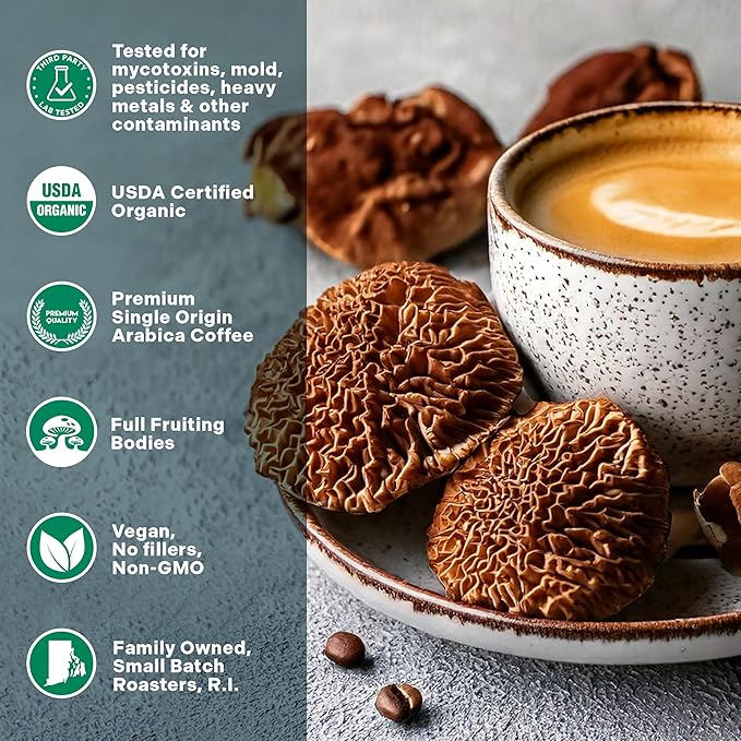 Organic Turkey Tail &amp Cordyceps Mushroom Coffee Dark Roast Antioxidants Immune System Support overall wellness Grade 1 Single Origin Peruvian | 12oz - Ground (2 Pack)
