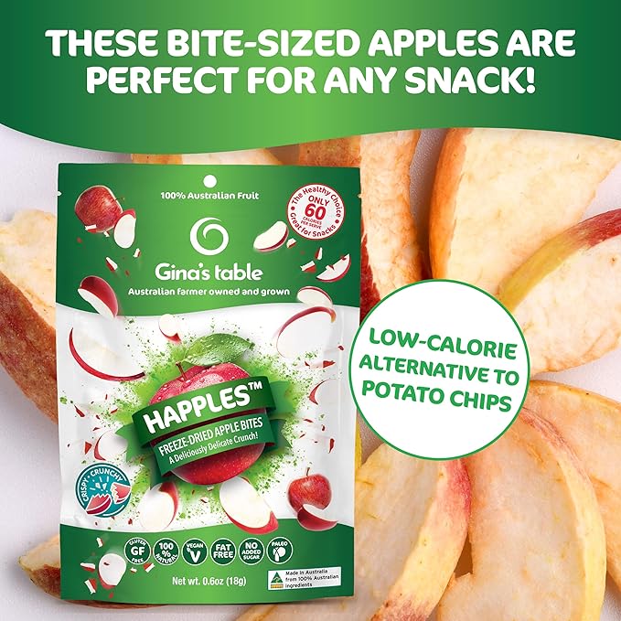 Happles Freeze Dried Apples – 100% Natural No Added Sugar Healthy Low Calorie Apple Crisps Snack for Adults &amp Kids Gluten Free No Artificial Flavours (10 Pack)
