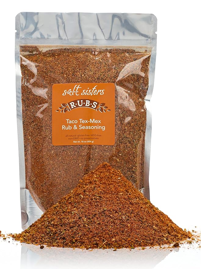 s.a.l.t. sisters Taco Tex-Mex Rub &amp Seasoning | All-Natural Gluten Free MSG Free Non-GMO | Dry &amp Wet Rub Seasoning Base | Versatile Use for Chicken Wings Brisket Pulled Pork and More | 1