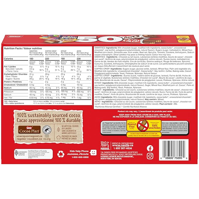 Christmas Chocolate Candy Gift Box 50 Mini Milk Chocolate Bars Includes Coffee Crisps KitkatWafers and more Holiday Chocolate Individually Wrapped Boxes For Stocking Stuffer Gifts Red Gift Box
