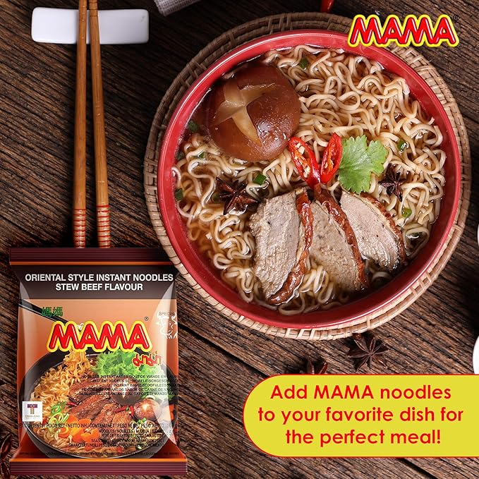 MAMA Noodles Beef Stew Instant Spicy Noodles w/Delicious Thai Flavors Hot &amp Spicy Noodles No Trans Fat w/Fewer Calories Than Deep Fried Noodles 30 Pack