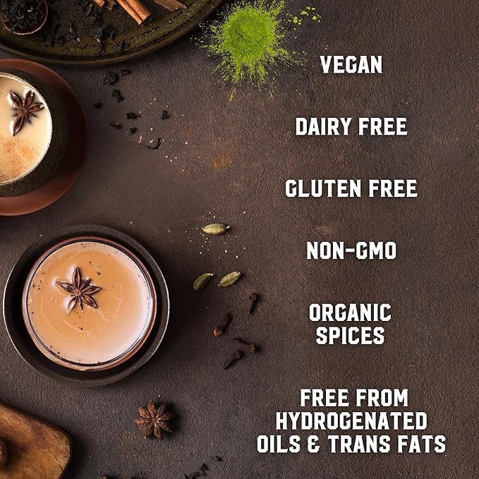 Power Chai Matcha Tea Latte Mix 48 Oz Japanese Matcha Black Tea Organic Spices Vegan Dairy Free Serve Hot or Cold Just Add Water or Milk 68 Servings
