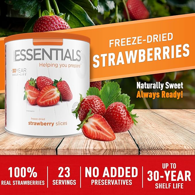 Emergency Essentials Freeze-Dried Strawberry Slices Bulk Freeze-Dried Fruit 30-Year Shelf Life 6.4-oz. Large Can