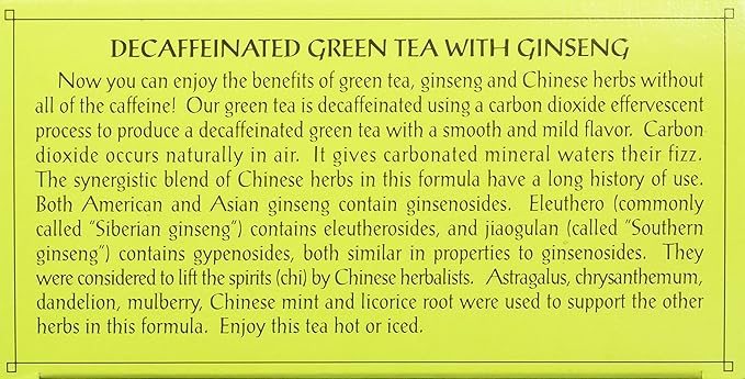 Triple Leaf Tea Decaf Green Tea with Ginseng 20 Tea Bags (Pack of 6)