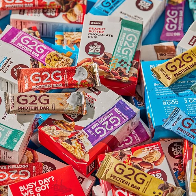 G2G Protein Bar 8 Flavor Variety Pack High Protein Gluten-Free Healthy Snack Delicious Meal Replacement Clean Ingredients Refrigerated for Freshness (Pack of 8)