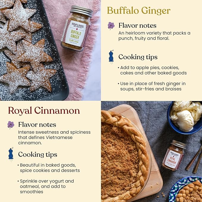 Burlap &amp Barrel 3pk Sweet Spice Set - 3 Full Size Jars including Royal Cinnamon Cloud Forest Cardamom &amp Buffalo Ginger - As seen on Shark Tank - Birthday &amp Father's Day Gift Ideas