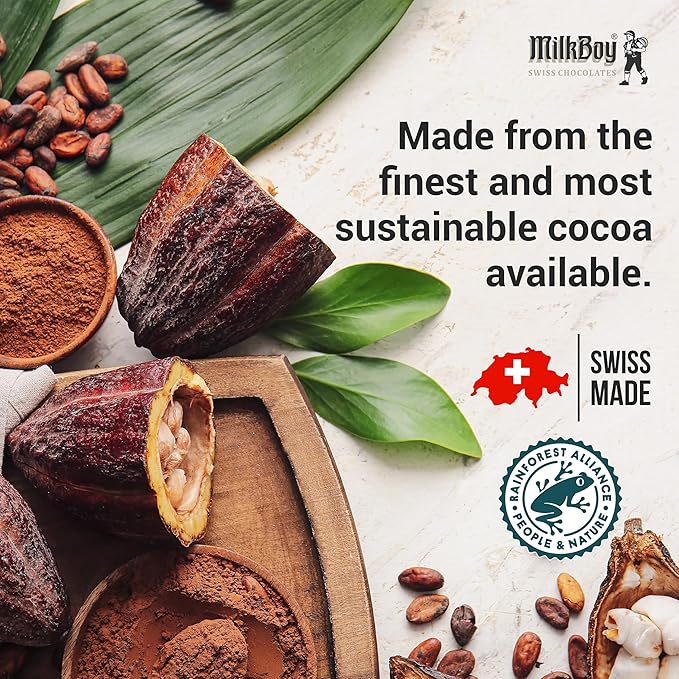 Milkboy Swiss Chocolates Gourmet Dark Chocolate Bar - 72% Chocolate Made in Switzerland Kosher. Vegan Gluten Free Dairy Free Swiss Chocolate Bars Sustainably Farmed Cocoa Bars - 1.4 oz 20 Pack