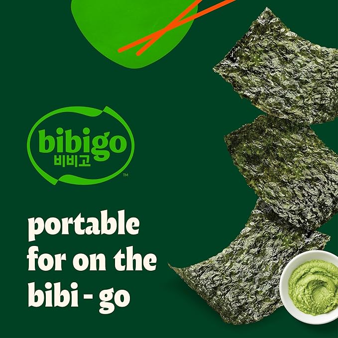 Bibigo Wasabi Flavor Seaweed Snack Non GMO Gluten Free 0.35 Ounces (Pack Of 12)