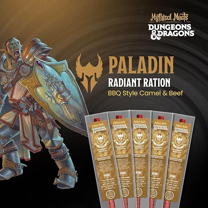 Mythical Meats Dungeons &amp Dragons Radiant Ration (Paladin) - 12 Jerky Sticks - BBQ Style Camel with Beef Stick Gluten Free MSG Free