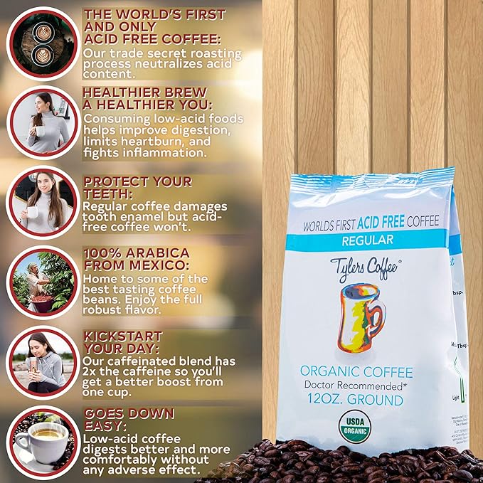 Tyler’s Ground Coffee - 100% Arabica Full Flavor - Whole Bean and Caffeinated - 12 oz
