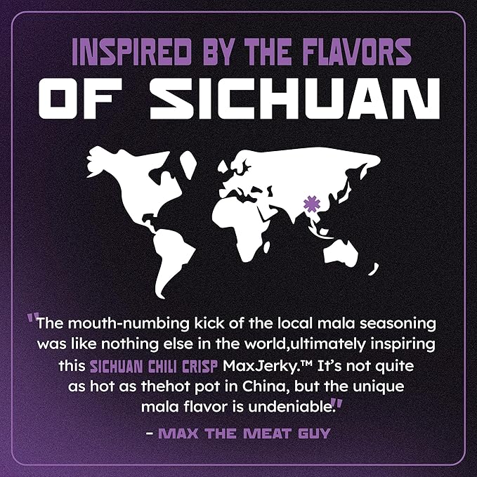 MaxJerky Sichuan Chili Crisp Chicken Jerky 27.5 Grams of Protein 2.5 OZ (4 Pack)