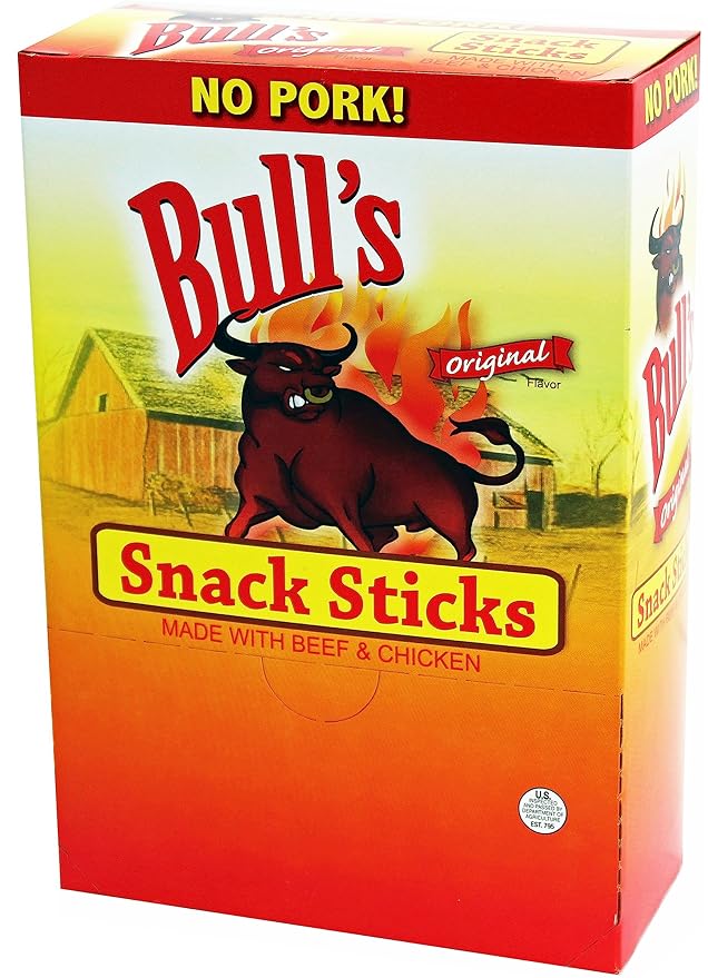 Bull's Original 0.25oz Snack Sticks – 100 Count Box (Made with beef and chicken – no pork)