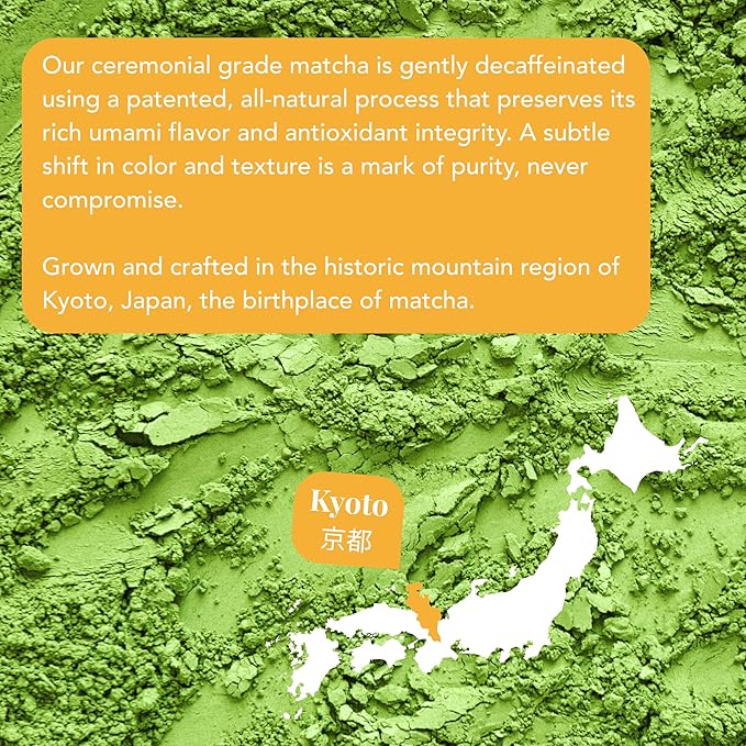 Caff Off Decaf Mango Matcha Green Tea Powder From Japan – 1.06 oz / 30 g – Ceremonial Grade &amp Sugar-Free - No Fillers or Milk Powders – Naturally Decaffeinated Without Chemicals – Tested for Heavy